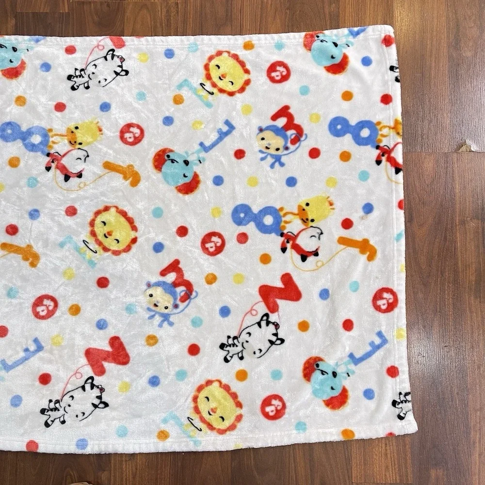Fisher Price Baby Blanket Alphabet Zoo Animals Polka‎ Dots Primary Colors